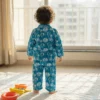 Kids sky blue cotton night suit back view, comfortable and breathable sleepwear
