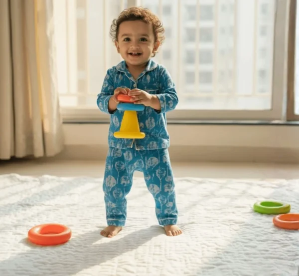 Sky Blue Cotton Night Suit for Kids