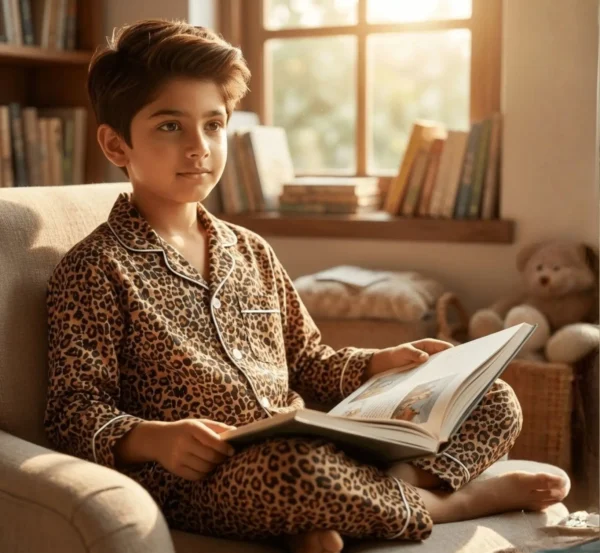 Leopard Print Cotton Night Suit for Kids hover view