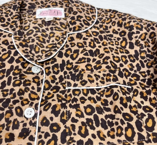 Leopard print cotton night suit cloth detail view, soft and breathable fabric