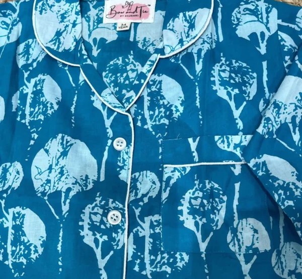 Sky Blue Cotton Night Suit for Kids hover view