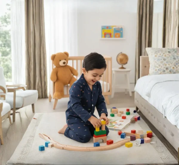 Navy Blue Kids Winter Night Suit in Soft Poplin Fabric hover view