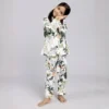 White jungle print cotton kids night suit front view, soft and comfortable sleepwear for children