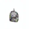 White patchwork cotton kids backpack catalog image, stylish and functional school bag