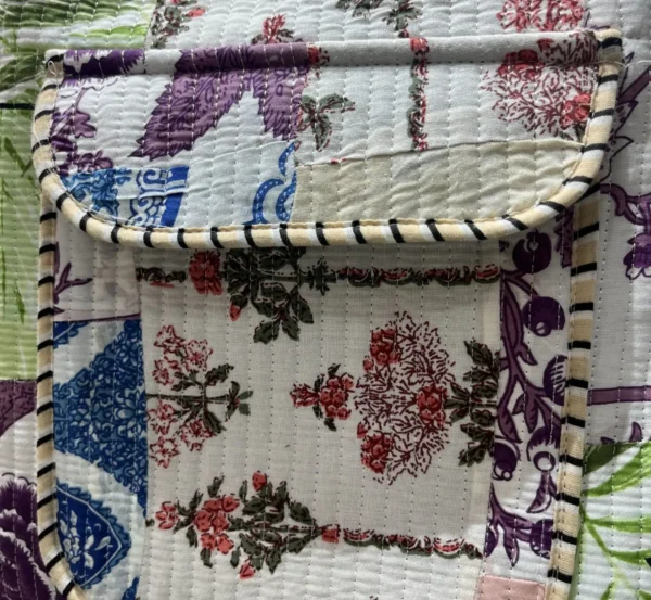 White patchwork cotton kids backpack modern style, trendy and durable everyday bag