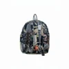 Black patchwork cotton backpack back view, lightweight and durable school bag