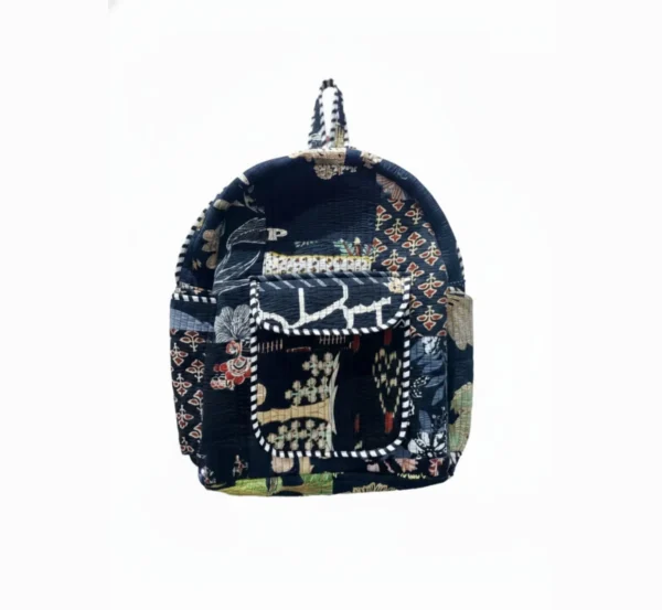 Trendy Black Patchwork School Backpack with Laptop Compartment