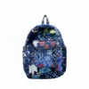 Blue patchwork quilted cotton backpack closed view, compact and stylish everyday bag