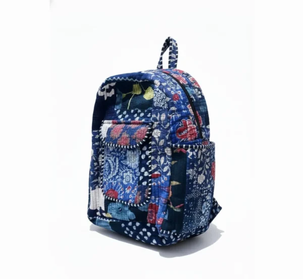 Trendy Blue Patchwork School Backpack with Laptop Compartment