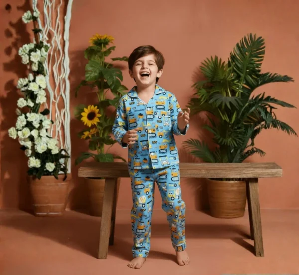 Bow And Tie Kids Blue Truck Nightwear Set hover view