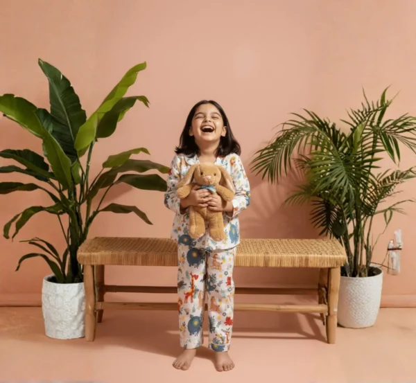 Full Sleeve Multi Animal Print Night Suit for Kids