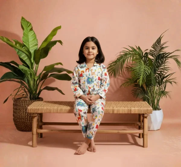 Full Sleeve Multi Animal Print Night Suit for Kids hover view