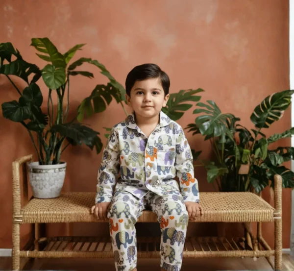 Pure Cotton Multi Elephant Nightwear for Kids