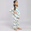 Kids mushroom print cotton night suit full length view, soft and breathable sleepwear