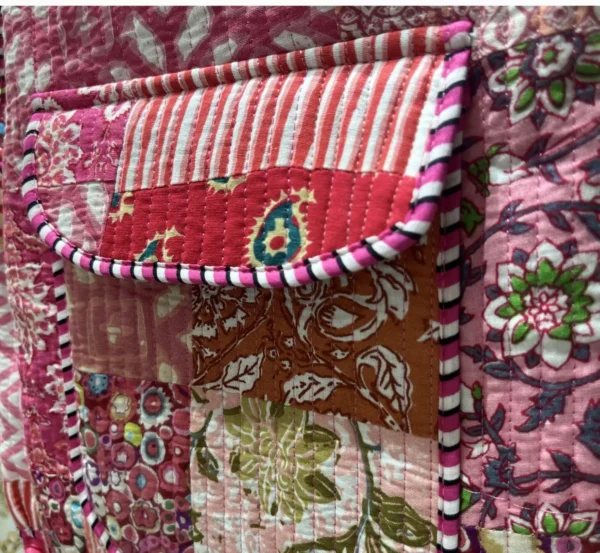 Stylish Pink Patchwork Design Backpack for Kids hover view