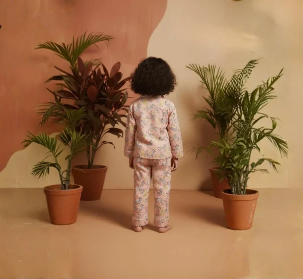 Cute Pink Zebra Print Pajama Suit for Kids hover view