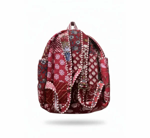Trendy Red Floral Patchwork Backpack for Kids hover view