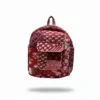 Red floral patchwork design kids backpack front view, durable and stylish school bag