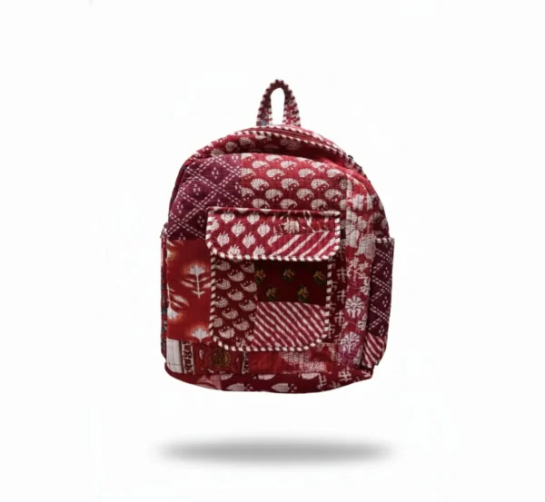 Trendy Red Floral Patchwork Backpack for Kids