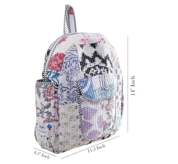 White Patchwork Design Backpack for Kids hover view