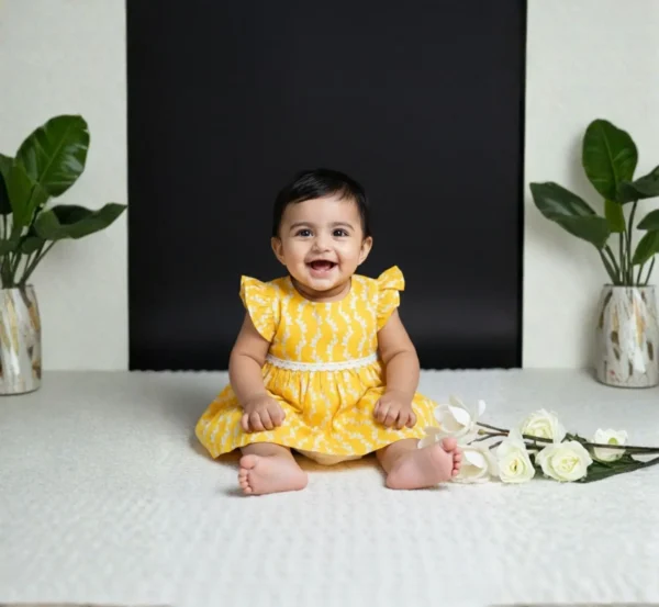 Cute Yellow Cotton Baby Frock for Everyday Comfort