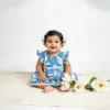 Blue cotton infant frock profile view, soft and comfortable outfit for babies