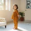 Mustard girls cotton co-ord set side pose, trendy and relaxed everyday wear
