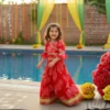Red lehenga choli for girls full length view, complete ethnic outfit for celebrations