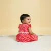 Rani pink cotton infant frock back view, soft and comfortable baby outfit
