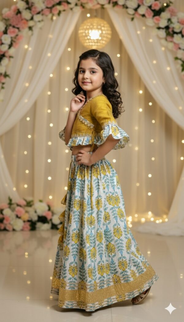 Girls lehenga choli front view, traditional and stylish ethnic wear for girls