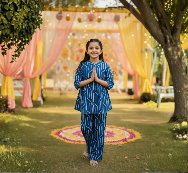 Trendy Blue Cotton Co-ord Set for Girls hover view