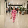Pink floral girls cotton co-ord set lifestyle candid shot, relaxed and breathable outfit