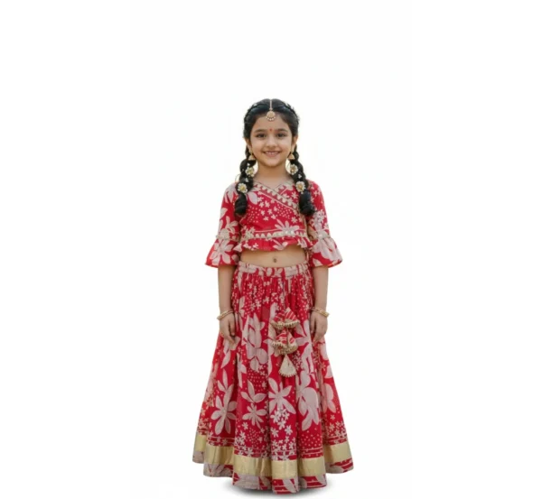 Red lehenga choli for girls full length catalog view, stylish ethnic outfit