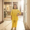 Yellow girls cotton co-ord set front portrait, elegant and modern kids outfit