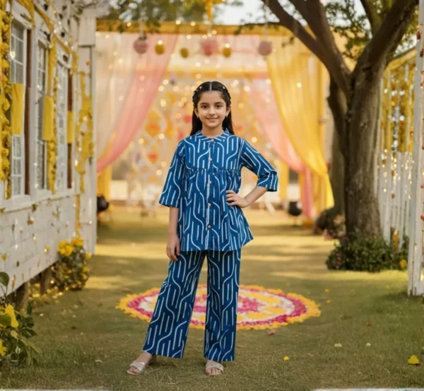 Trendy Blue Cotton Co-ord Set for Girls