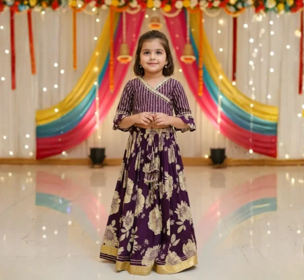 Purple lehenga choli for girls front view, elegant and festive traditional outfit