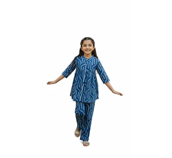 Dark blue girls cotton co-ord set studio cutout, clean and stylish coordinated outfit