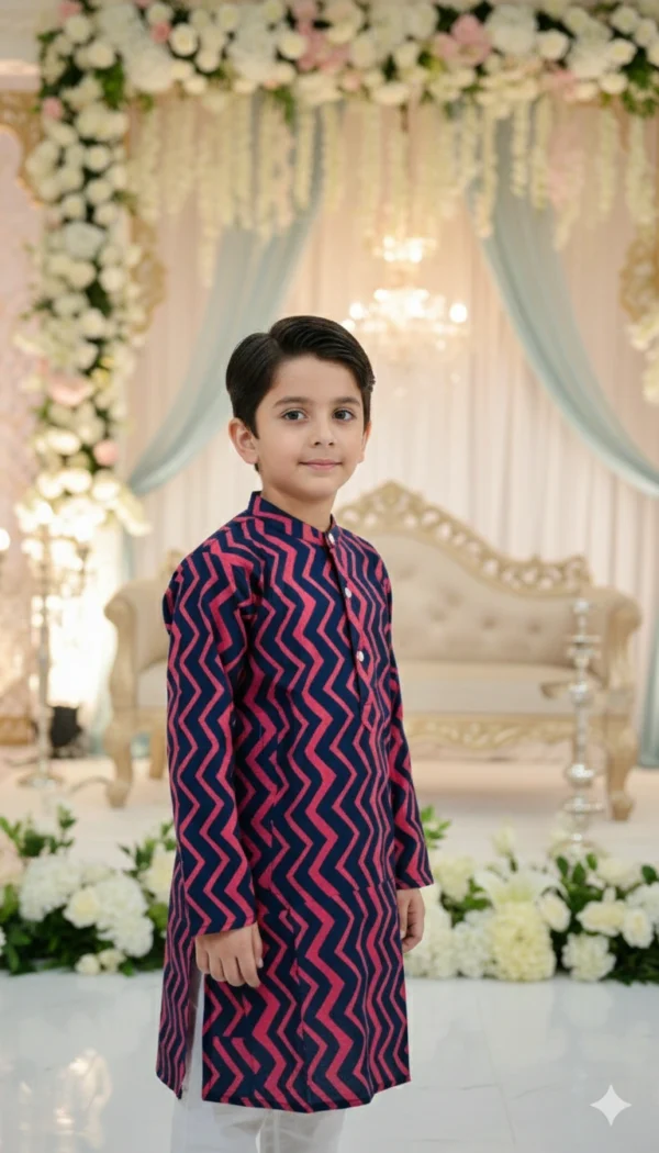 Boys kurta pajama full outfit view, complete ethnic wear set for boys
