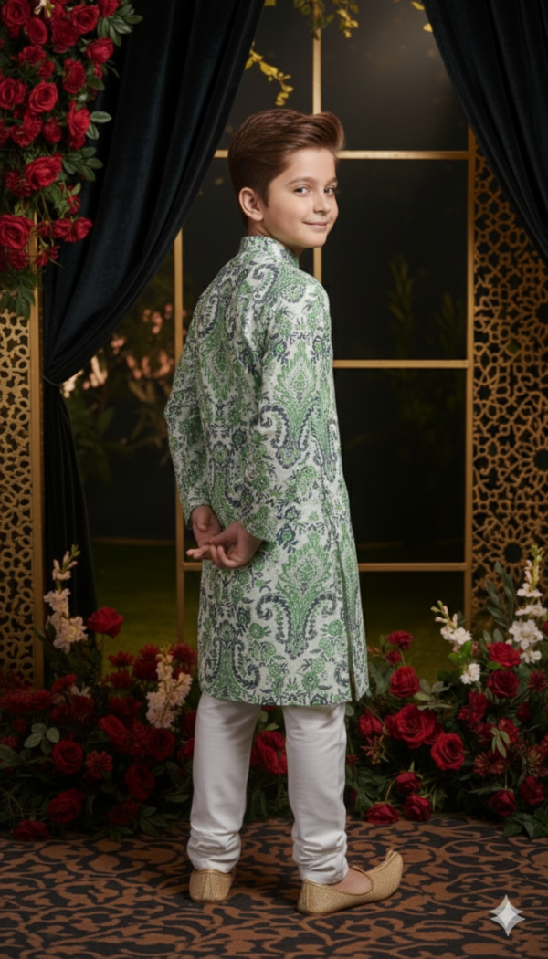 Boys kurta pajama full outfit view, complete ethnic wear set for festive occasions