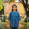 Dark blue girls cotton co-ord set profile view, comfortable and breathable kids outfit
