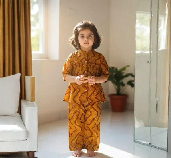 Trendy Mustard Cotton Co-ord Set for Girls