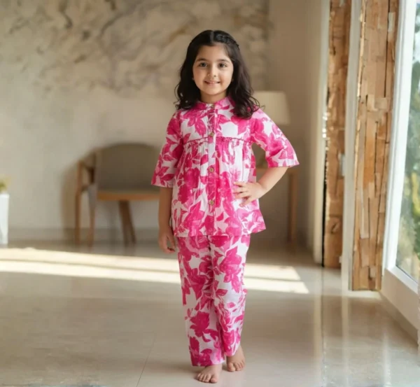 Trendy Pink Cotton Co-ord Set for Girls