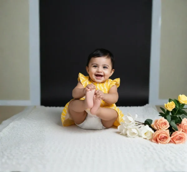 Cute Yellow Cotton Baby Frock for Everyday Comfort hover view