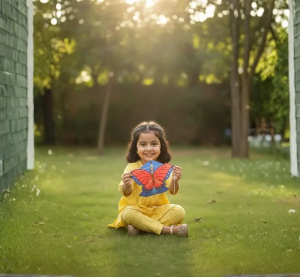 Yellow girls cotton co-ord set centered seated pose, comfortable and stylish kids outfit