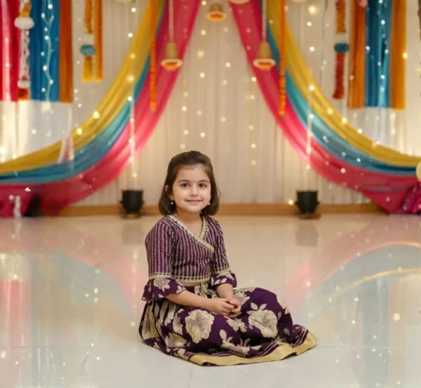 Purple lehenga choli for girls candid shot, natural and comfortable festive wear