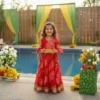 Red lehenga choli for girls candid shot, natural and comfortable festive wear
