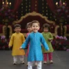 Boys traditional kurta pajama set front view, comfortable ethnic wear for kids