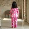 Pink floral girls cotton co-ord set back view, stylish and comfortable outfit for kids