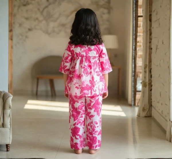 Trendy Pink Cotton Co-ord Set for Girls hover view