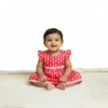 Rani pink cotton infant frock catalog image, soft and elegant baby outfit